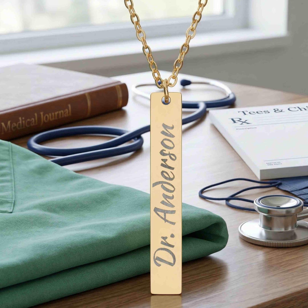 Doctor Locket Personalized Doctor Vertical Bar Necklace | Engraved Name Jewelry - Etsy