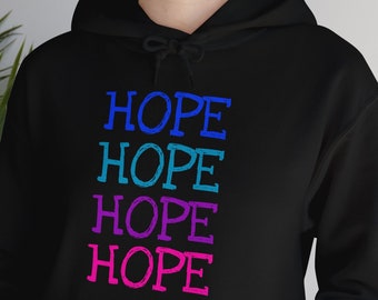 HOPE Graphic Print Hoodie Inspirational Multi-Colored Text Design Unisex Hoodie Mit Känguru-Tasche und Kordelzug Geschenk für Sie oder Ihn