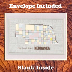 Karta z kopertą - Pozdrowienia z Nebraski - Mapa hrabstwa stanu Nebraska - Pusta karta z kopertą - Format A2