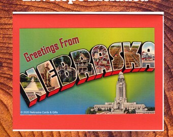State Note Cards Note Card With Envelope - Greetings From Nebraska - Nebraska State Map ...