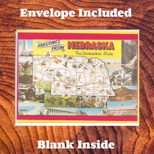 Karta z kopertą - Pozdrowienia z Nebraski - Mapa stanu Nebraska - Pusta karta z kopertą - Format A2