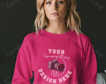 Fuchsia Gildan 18000 Mockup, Fuchsia Gildan 18000 Sweatshirt Mockup, Gildan 18000 Mockups, Fuchsia Gildan, 18000 Crewneck, Sweater Mockup