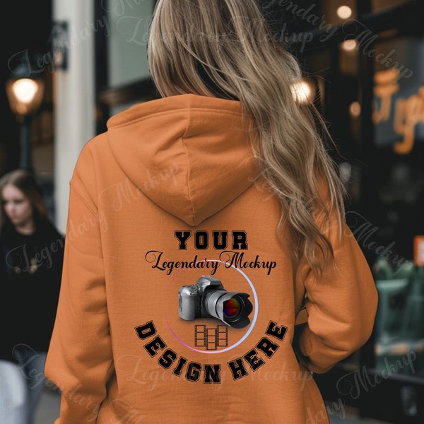 Back Burnt Orange Gildan 18500 Hoodie Mockup, Back Gildan Hoodie Mock up, Burnt Orange Hoodie Mockup, Oversized Hooded Sweatshirt mockup