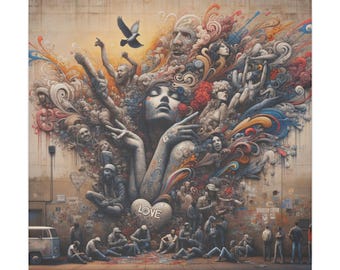 Lienzo de arte callejero inspirado en Banksy - Arte abstracto digital del amor