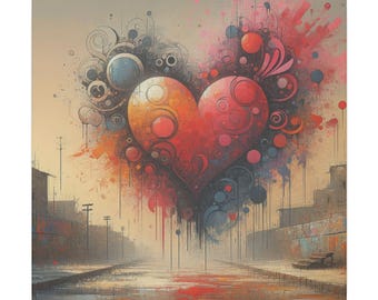 Lienzo Corazón Urbano – Arte callejero al estilo Banksy, Regalo de San Valentín