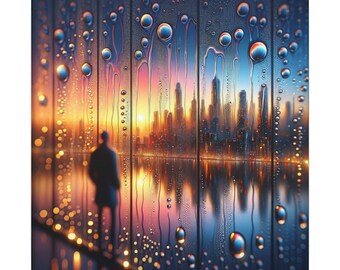 Lienzo artístico de paisaje urbano hiperrealista: Ilusión de gota de agua