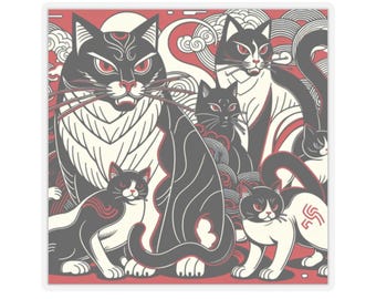 Vinilo adhesivo de gato estilizado – Arte japonés, decoración de interiores