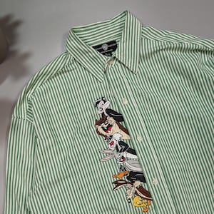 Camisa de manga larga a rayas de Looney Tunes de Acme Clothing, Warner Bros Vintage 1995, talla M para hombre, estilo de dibujos animados retro, artículo de colección raro de los años 90