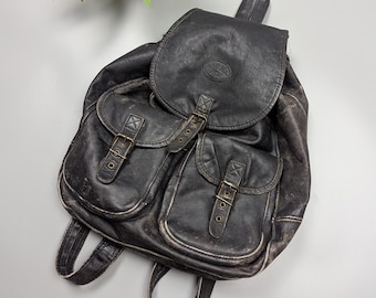 Vintage CAMEL Cigarettes Backpack – 80s 90s Black Leather Bag, Distressed Retro Unisex RARE Collectible, Biker Streetwear Style Gift