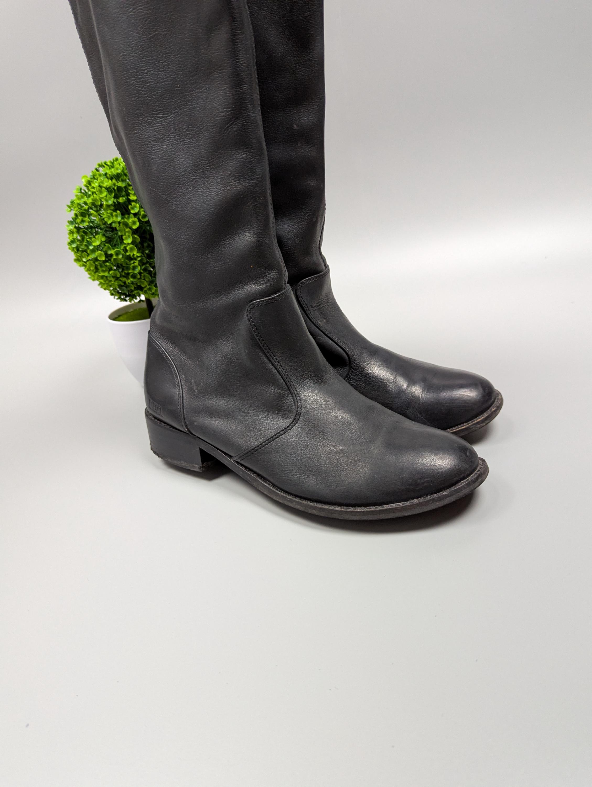 DIESEL Women's High Leather Y2K Boots Dark Gray Distressed Size