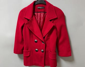 Sandro Ferrone Roma Red Double Breasted Blazer Women's Italian Size 42 Tailored Fitted Jacket 3/4 Sleeve Made in Italy