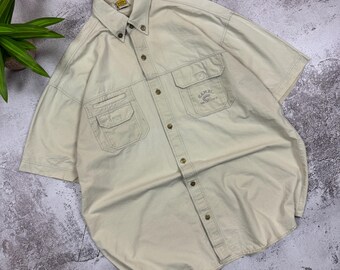 Vintage Camel Trophy Shirt Mens XXL Beige Safari Utility 70s Outdoor Adventure Short Sleeve Button Up Workwear Explorer Shirt Rare