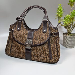 CALVIN KLEIN Women&#39;s Monogrammed Handbag With Top Handles Large Size Rare Item, Designer Tote, Retro Purse, Classic Fashion Bag, VTG