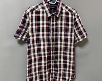 Hackett London Mens Shirt Size M Plaid Check Cotton Linen Short Sleeve British Designer Daily Button Up Summer Shirt Heritage Style Menswear