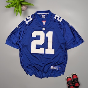 New York Giants NFL Tiki Barber #21 Blue Football Jersey Size L, Vintage Reebok, Classic NFL Fan Gear, Rare Retro Sportswear, NFL T-Shirt