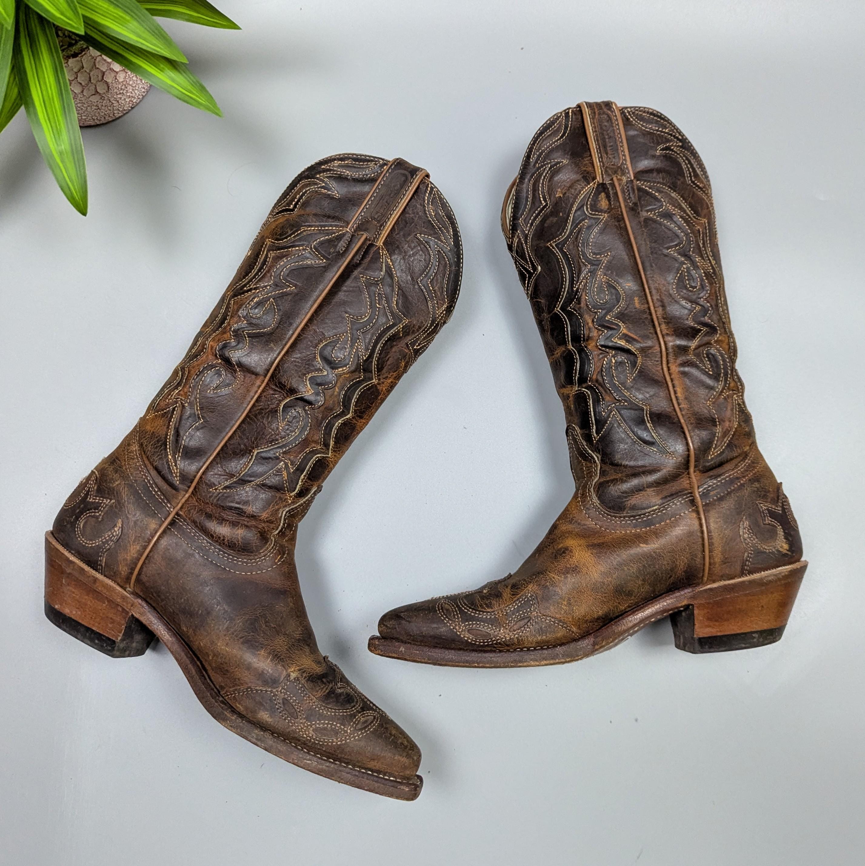Rudel Cowboy Boots 8 1/2 Brown Leather with Embroidery FLAW ~ 260302-WH 1015 Rudel Western Boots - Etsy main image 3