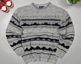 CARLETTI Vintage 80s Italian Men's Knitted Abstract 3D Pullover Sweater Size M, Retro Textured Knit, Made in Italy, Wool Gray Sweater Size M