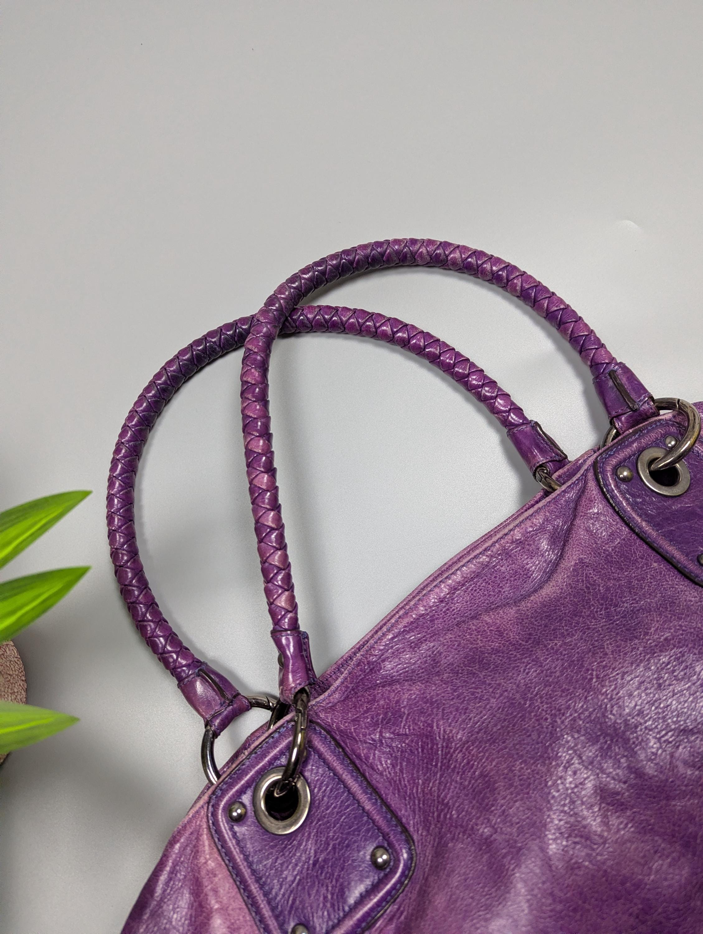 ABRO Archive Vintage Y2K Purple Distressed Leather Handbag Braided