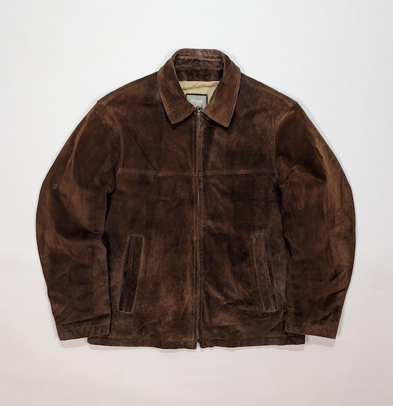 HUGO BOSS Vintage 80s-90s Men's Brown Leather Jacket, Authentic