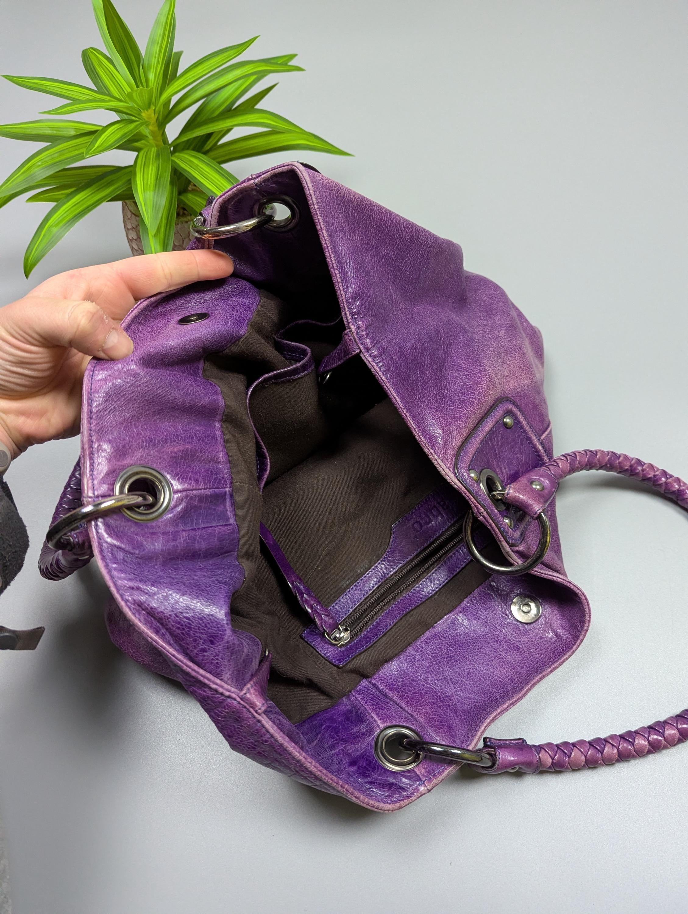 バッグ archive vintage y2k leather hand bag ABRO Archive Vintage Y2K Purple Distressed Leather Handbag Braided