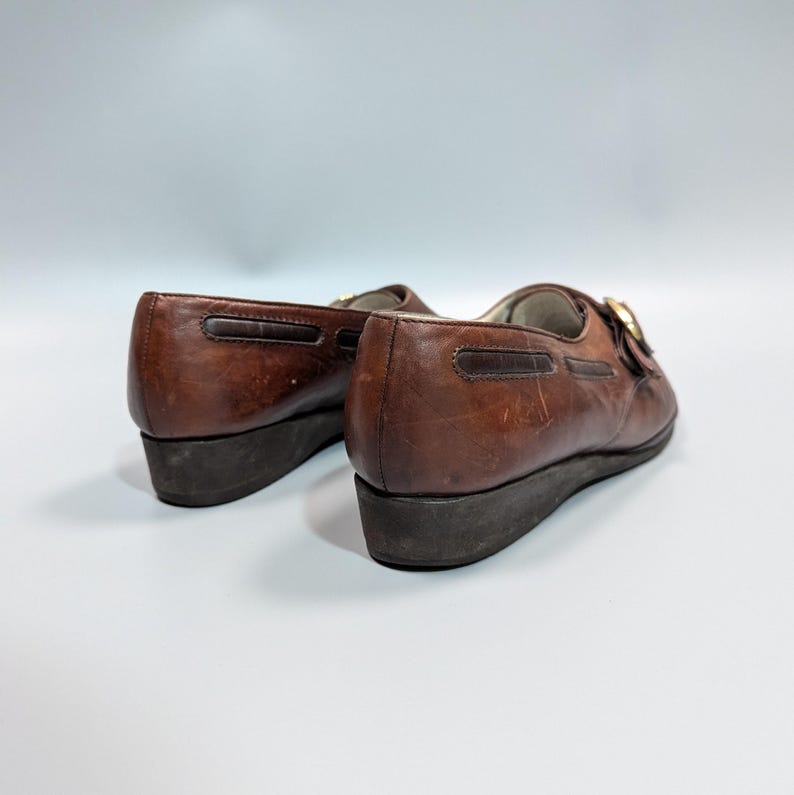 BALLY Vintage Women's Brown Leather Luxury Loafers Pumps with Strap Size US 4.5, Elegant Retro Shoes, Classic Designer Footwear image 7