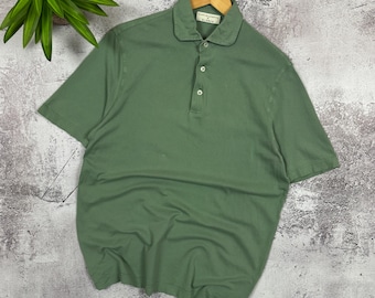 Filippo De Laurentiis x Globus Vintage Polo Shirt, Sage Green Cotton Mens Polo Size 50, Italian Designer Minimalist Old Money Casual Wear