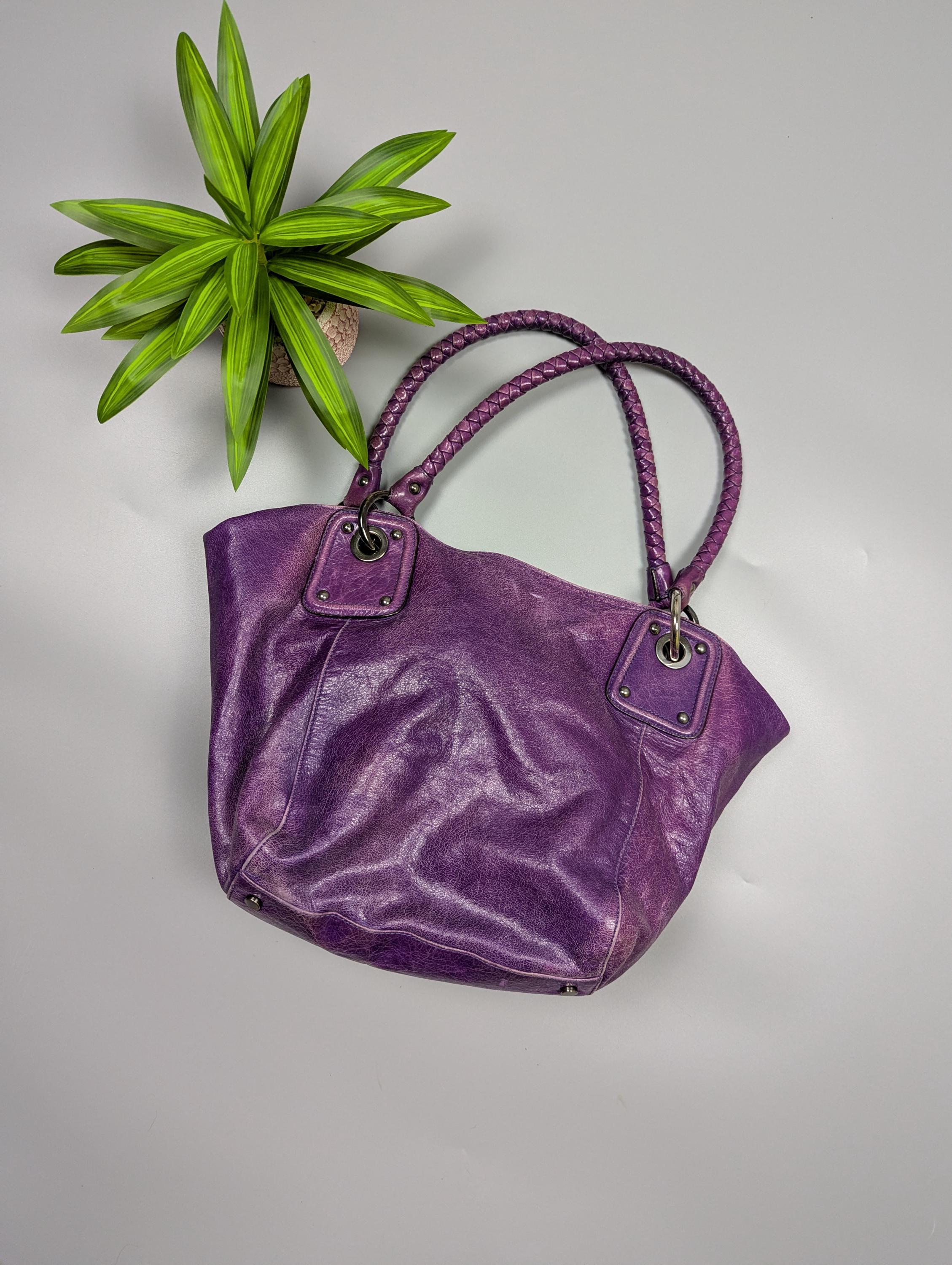 ABRO Archive Vintage Y2K Purple Distressed Leather Handbag Braided 
