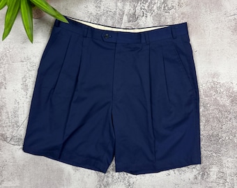Vintage Baumler Pleated Shorts, Navy Blue Mens Tailored Bermuda Shorts, Classic European Old Money Preppy Summer Shorts Size 52