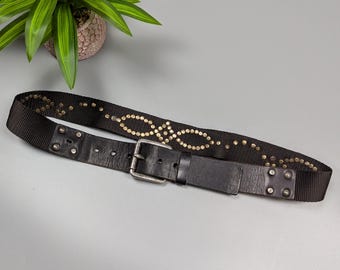 Cinturón vintage raro de los años 90 con tachuelas de Energie by Miss Sixty, diseño infinito negro Y2K, de 36 a 40 pulgadas