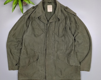 Vintage 80s Dutch Army Military Field Jacket Dark Green Rare Utility Coat Men M