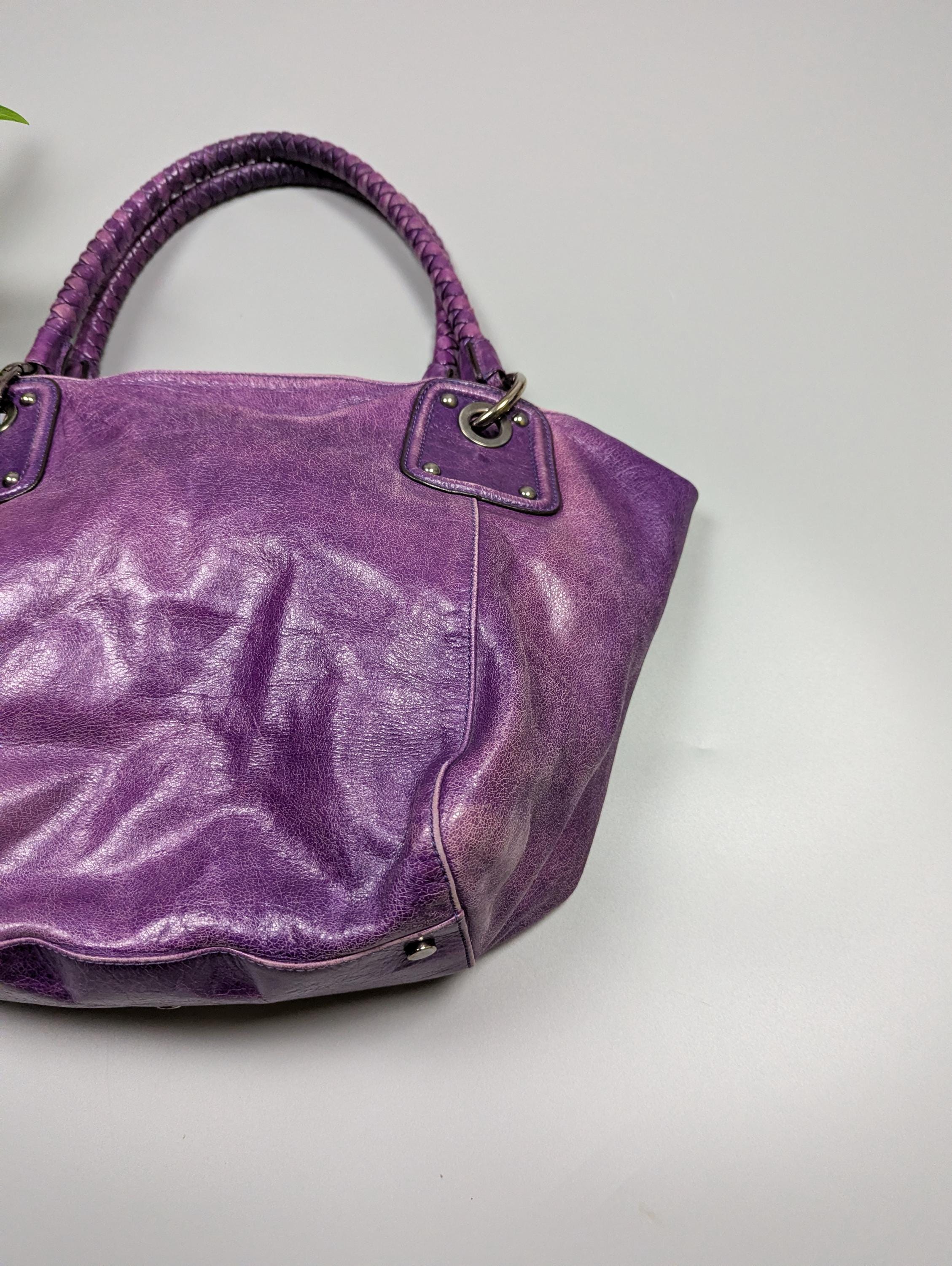 ABRO Archive Vintage Y2K Purple Distressed Leather Handbag Braided