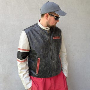 VERA PELLE Vintage Men's Black Leather Motorcycle Biker Jacket Size 56 Xl/XXL, Made in Italy, Classic Moto Outerwear, Retro Style