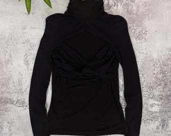 Vintage Morgan De Toi Black Cut Out Top Y2K Avant Garde Turtleneck Stretch Top S XS