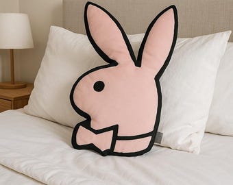 PLAYBOY Vintage 2005 Rare Authentic Rabbit Head Shaped Pillow Light Pink/Black, Y2K Room Decor, Collector&#39;s Item, Plush Cushion, Retro Item