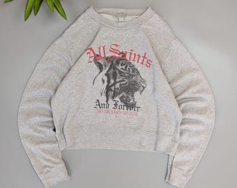 Sudadera corta gris para mujer AllSaints VTG Forever Tiger Tessa, talla US8 EU40