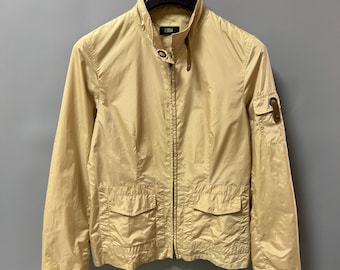 Carla Carini Vintage 90s Womens Jacket Size 12 Beige Nylon Avant Garde Utility Lightweight Minimalist Designer Zip Up Jacket