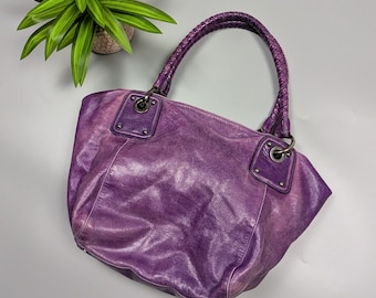 Bolso de mano ABRO Archive Vintage Y2K de piel envejecida morada con asa superior trenzada