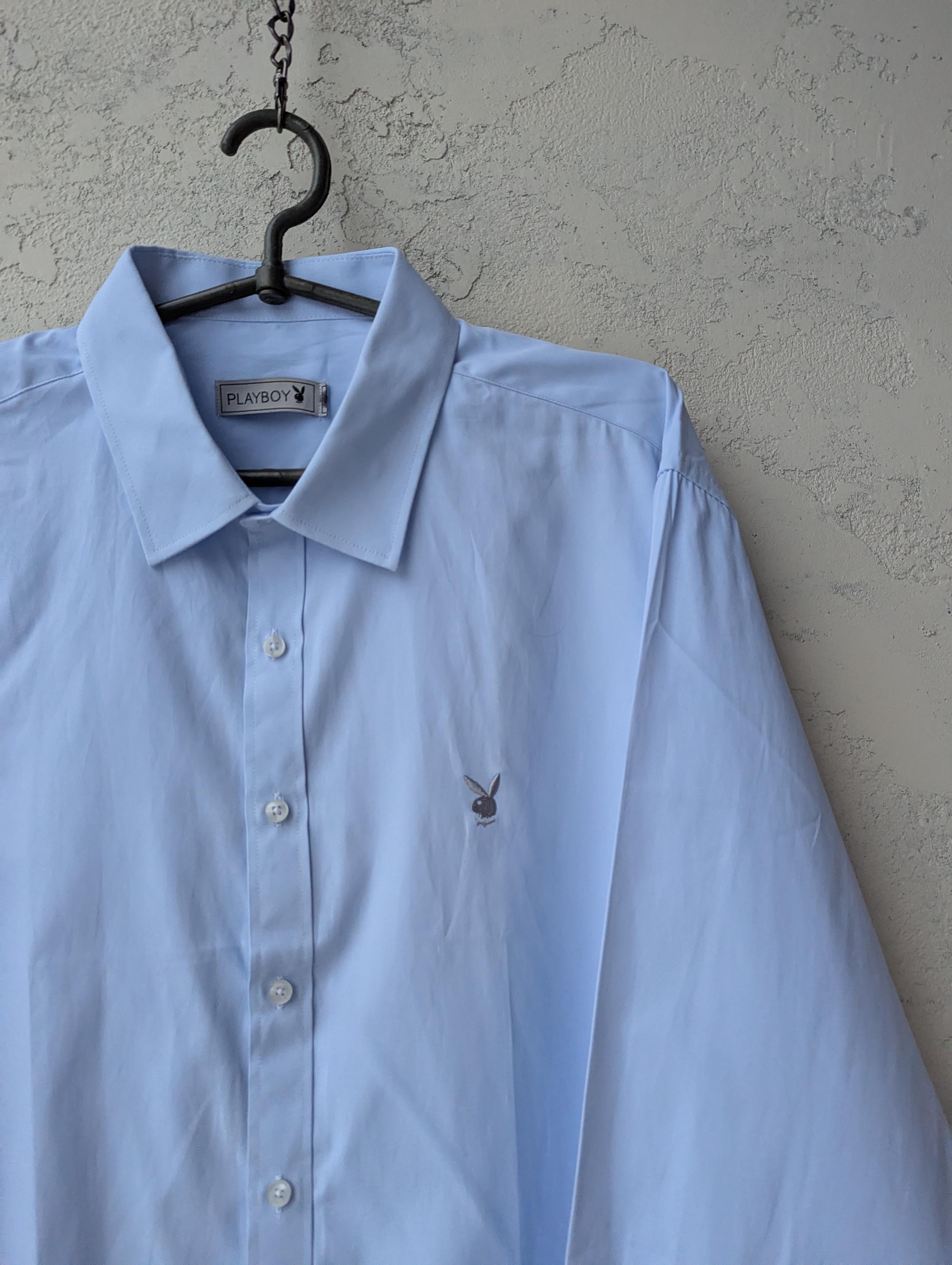 playboy dress shirts Playboy Vintage Light Blue Dress Shirt Subtle Bunny Logo Tonal Buttons XXL  Cotton