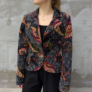 CARLO COLUCCI Vintage Women&#39;s Fitted Blazer Jacket with Floral Print Size 36 (XS),Elegant Retro Style, Rare Statement Piece,Retro blazer Xs