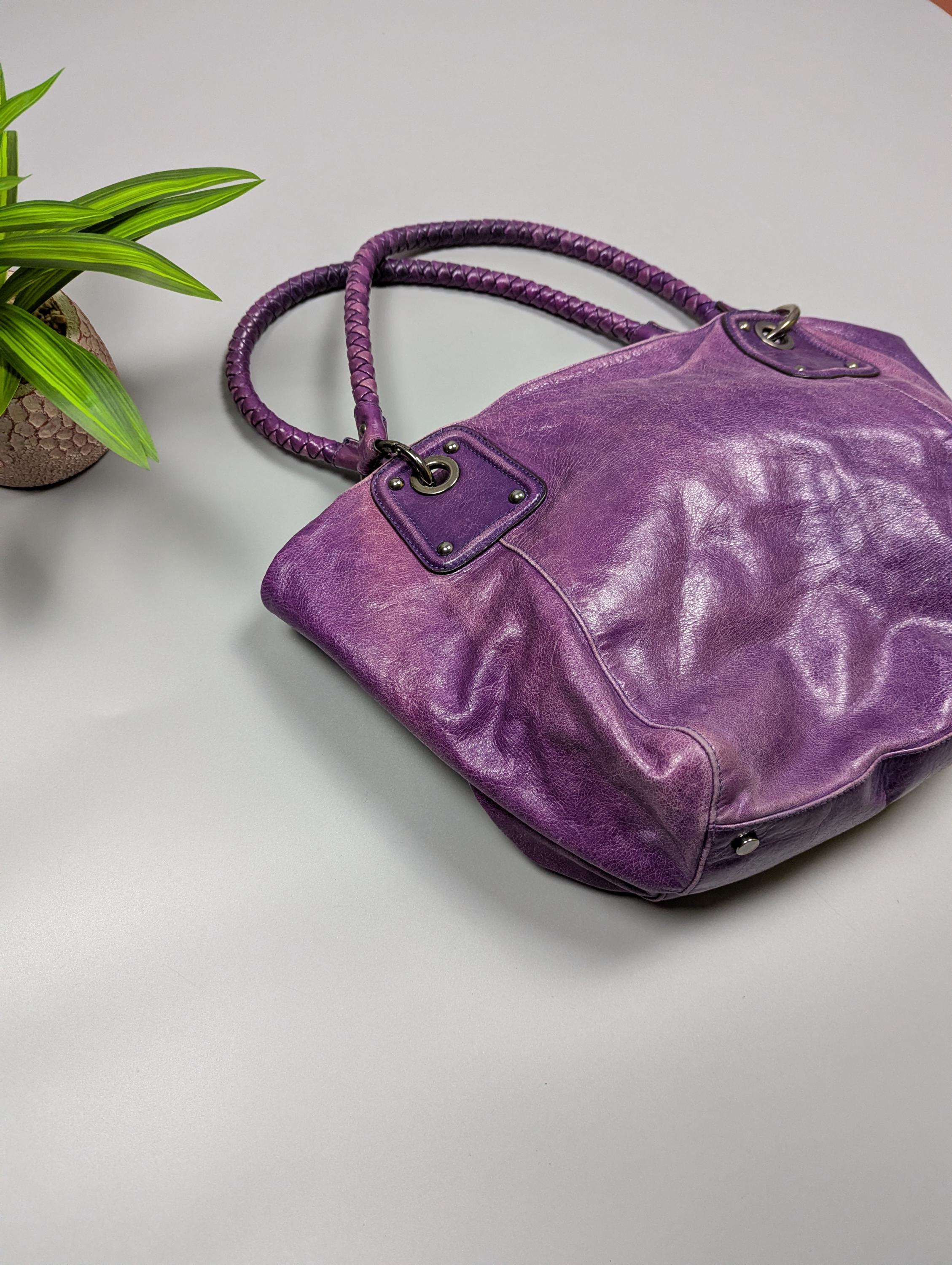 ABRO Archive Vintage Y2K Purple Distressed Leather Handbag Braided