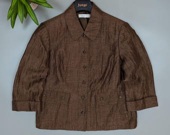 Veste blazer en lin marron vintage Windsmoor en tissu texturé Femme Royaume-Uni 12 EUR 38