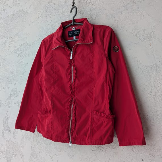 Armani Jeans, Giorgio Armani Jeans Vintage Red Ruffle Lightweight Jacket Women’s Sz US 8 EU 44