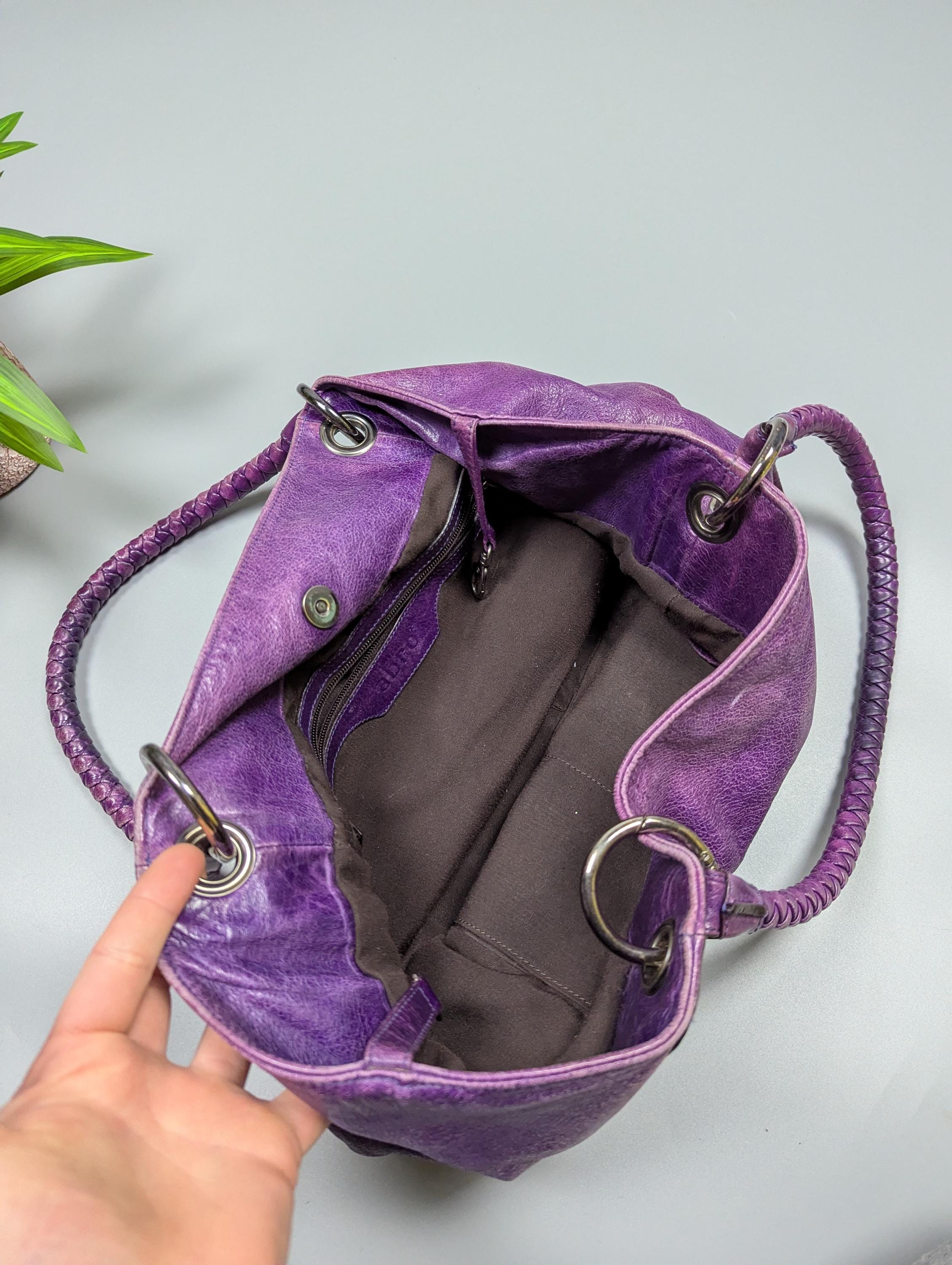 ABRO Archive Vintage Y2K Purple Distressed Leather Handbag Braided