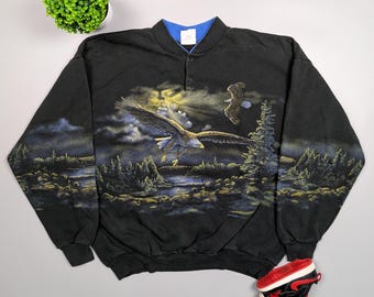 Vintage 90s Art Unlimited Full Print Sweatshirt Deer Elk Moose