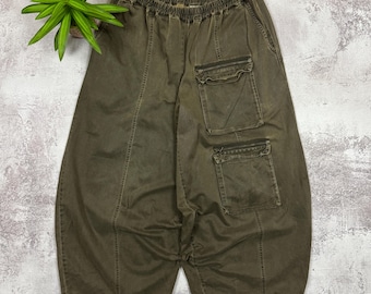 E Frequence Mens Avant Garde Balloon Pants Size 3 Brown Distressed Cargo Lagenlook Wide Leg French Designer Vintage Trousers