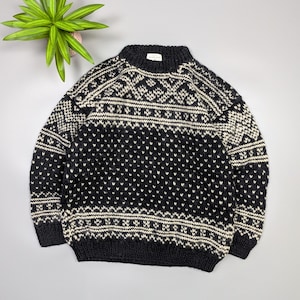 Vintage 100% Pure Natural Wool Sweater Men's Size L Nordic Fair Isle Pattern