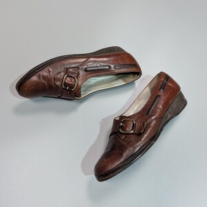 BALLY Vintage Women's Brown Leather Luxury Loafers Pumps with Strap Size US 4.5, Elegant Retro Shoes, Classic Designer Footwear image 3