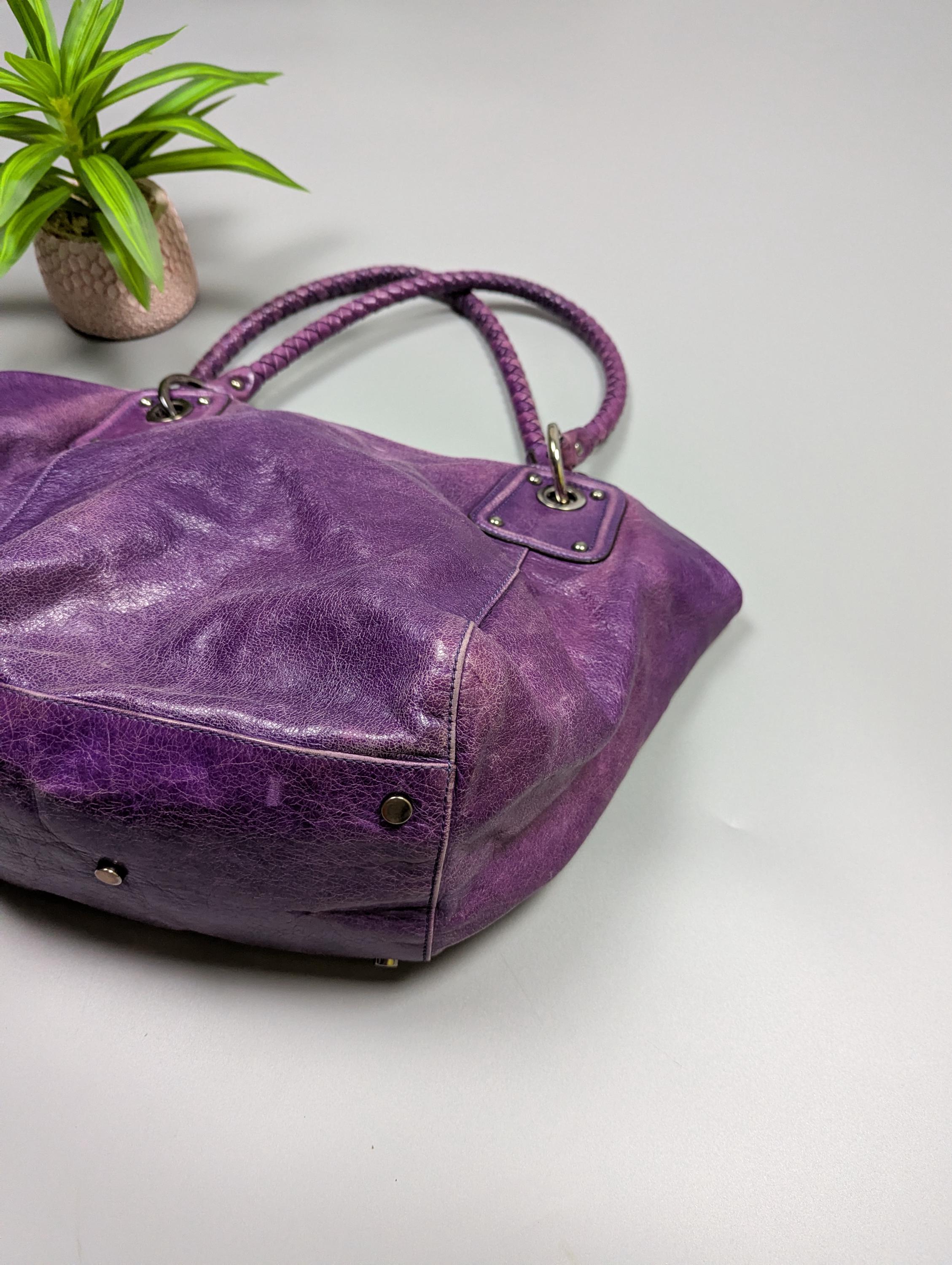 ABRO Archive Vintage Y2K Purple Distressed Leather Handbag Braided