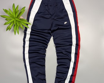 Nike Vintage Sports Dark Blue Track Pants Stripes Mini Swoosh Men’s Size S/M