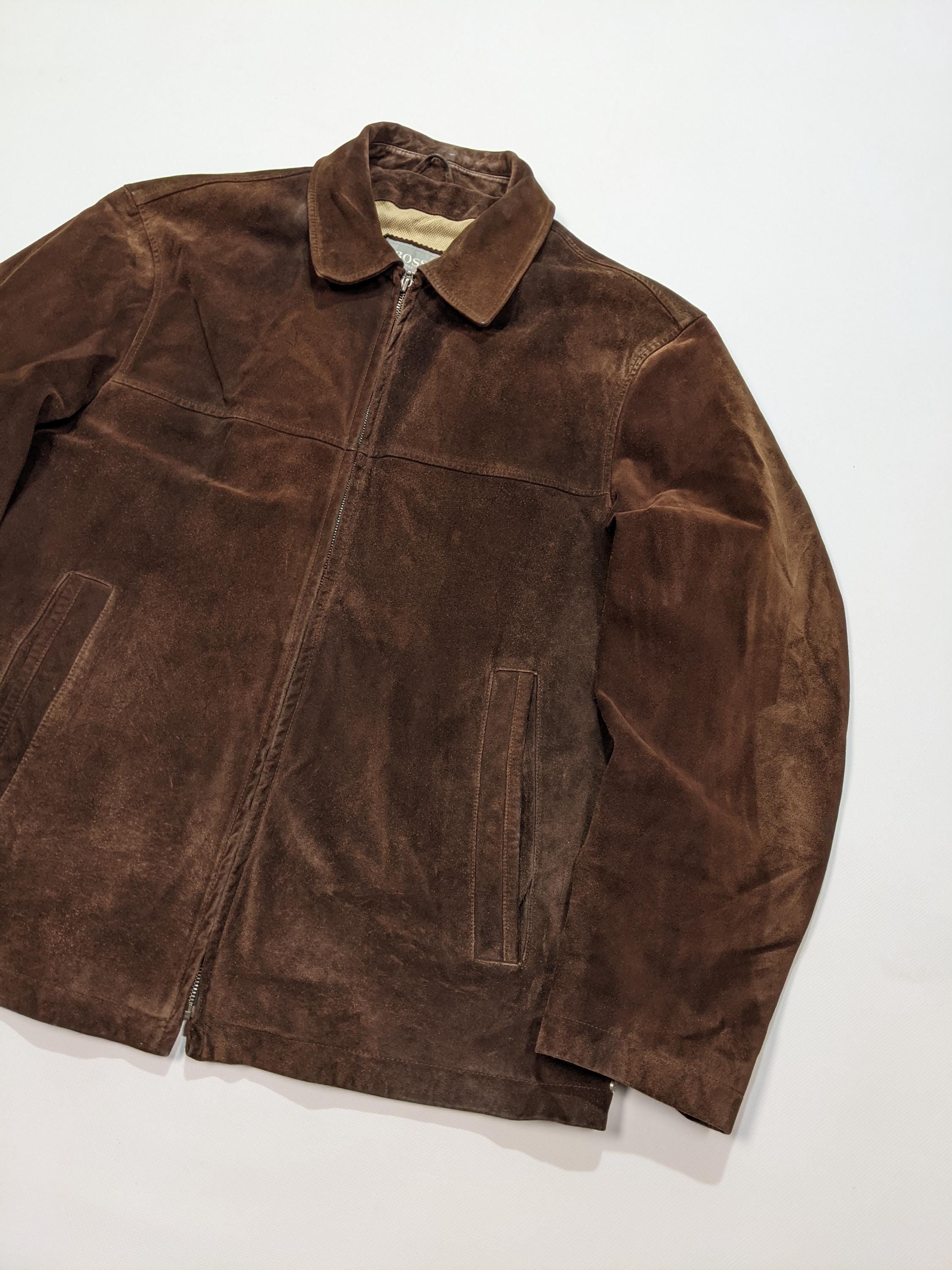 HUGO BOSS Vintage 80s-90s Men's Brown Leather Jacket, Authentic